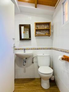 y baño con aseo y lavamanos. en Refugio en el Parque natural del Montseny 