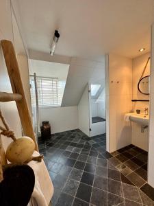 an attic bathroom with a sink and a toilet at De Stadshoeve in Medemblik