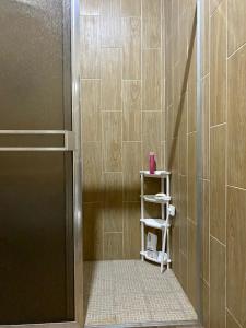 La salle de bains est pourvue d'une cabine de douche avec une étagère. dans l'établissement Hermosa Casa Villas de Cortes en Altata, à Culiacán