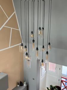 Appartement le penthouse, Villa Les Bains De Mers في مير-لي-بان: مجموعة من الأضواء المتدلية من السقف +48 صورة