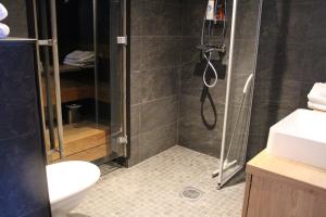 普哈聖山的住宿－Kurula's Resort，带淋浴、卫生间和盥洗盆的浴室