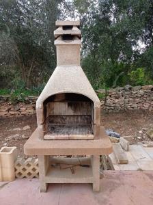 un horno de pizza al aire libre en un patio en Villa Malù, en San Pietro in Bevagna