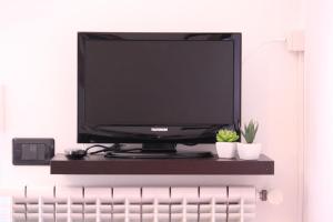 einen Flachbild-TV auf einem Regal mit Pflanzen in der Unterkunft La Dimora di Paola in Lecce