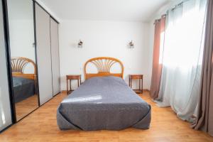 1 dormitorio con cama y espejo grande en L'ALIVETTE en Bastelicaccia