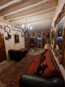 托澤爾的住宿－Dar El Sultan Tozeur，带沙发和镜子的客厅