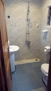 a bathroom with a shower and a toilet and a sink at HÔTEL NOAHGARDEN 2 in Cotonou