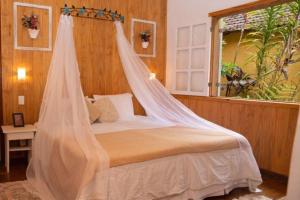 1 dormitorio con 1 cama con mosquitera en Pousada Sitio e Poesia, en Teresópolis