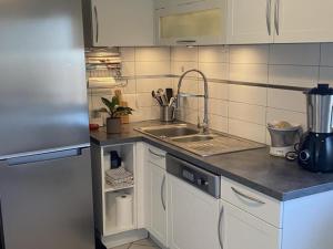 a kitchen with a sink and a refrigerator at Appartement panoramique au centre de Moulins avec terrasse, 2 chambres, et équipements modernes - FR-1-489-412 in Moulins +13 photos