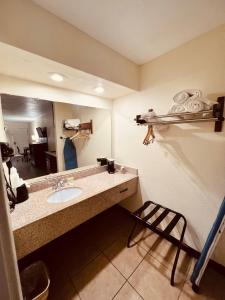 a bathroom with a sink and a mirror at Econo Lodge Inn & Suites Downtown San Antonio Riverwalk Area in San Antonio