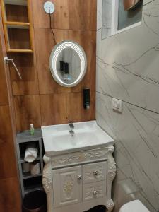 a bathroom with a sink and a mirror at Shimla Abode in Shimla