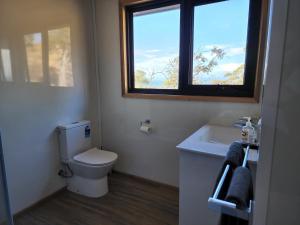 a bathroom with a toilet and a sink and a window at Mount Rumney Escapes Seaview House 1 - Possum House in Mount Rumney