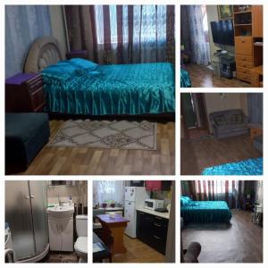 un collage de fotos de una habitación con cama en кв посуточно на заречном, en Alfërovo