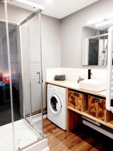 a bathroom with a washing machine and a sink at Appartement Résidentiel avec parking/Proche Centre in Angoulême