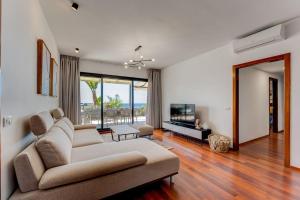 un salon avec un canapé et une télévision dans l'établissement Tajinaste villa, à Adeje