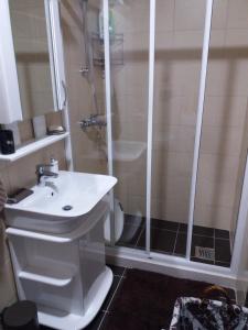 ヘルツェグ・ノヴィにあるJasna Herceg Noviのシャワー、洗面台、トイレ付きのバスルーム +9枚の写真