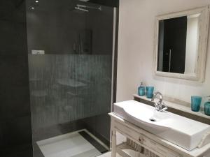 a bathroom with a sink and a shower at Limoux Vacances in Limoux