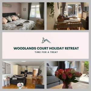 a collage of a living room and a living room at Woodlands Court Holiday Retreat in Paulton