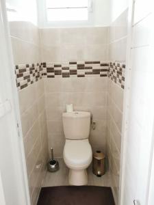 a small bathroom with a toilet and a window at La villa Rouyo in Le Moule +67 photos