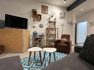 ein Wohnzimmer mit einem Sofa und einem TV in der Unterkunft Appartement cosy hyper-centre 70m2 in Amiens