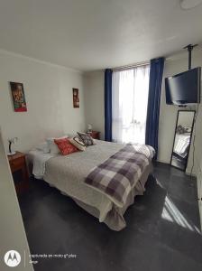 a bedroom with a bed and a flat screen tv at Providencia Cercano a Clínicas y Hospitales in Santiago