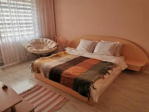 Dabnika في Vratsa: غرفة نوم بسرير وكرسي ونافذة