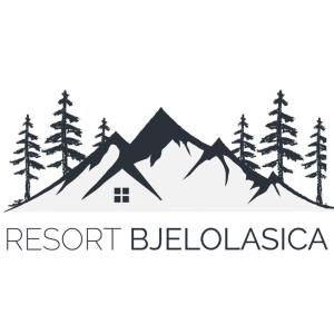 a logo for a resort with a mountain and trees at Alpska kuća Klek in Jasenak