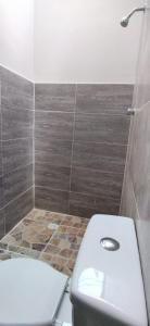 フランデスにあるCasa 117 Conjunto Santa Hagia Sofiaのバスルーム(白いトイレ、シャワー付)