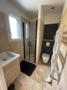 a bathroom with a shower and a sink and a toilet at L'Evasion à la Tourronde in Gap