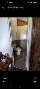 La salle de bains est pourvue de toilettes et d'un lavabo. dans l'établissement Over looking holiday home, à Port Barton