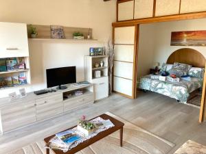 Televízia a/alebo spoločenská miestnosť v ubytovaní Casa Anna - Parco Hermitage