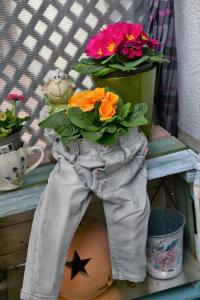 una olla de flores sentada sobre una mesa en Sommerhaus, en Veszprém