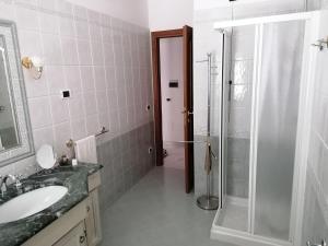 y baño con ducha y lavamanos. en La casa degli ulivi, en Turri