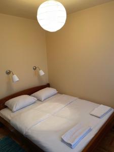 LazarevacにあるApartman Helenaのベッドルーム1室(ベッド1台、タオル2枚付)