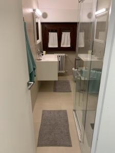 ein Bad mit einem Waschbecken und einer Glasdusche in der Unterkunft ANDREA in Mailand