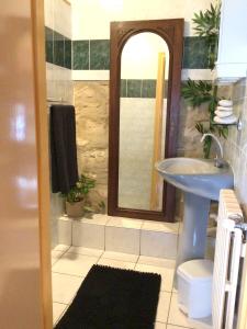 a bathroom with a sink and a mirror at Maison d'une chambre avec jardin et wifi a Lectoure a 4 km de la plage in Lectoure
