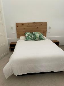 ein Schlafzimmer mit einem großen weißen Bett und einem Kissen in der Unterkunft MN Homes Fonseca B in Málaga
