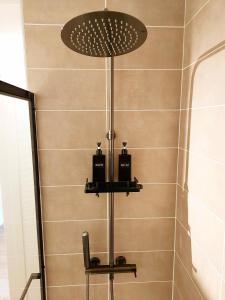 a shower with two soap dispensers in a bathroom at Champon - Lumineux 2 Chambres avec Garage privé - Tram à 1 min in Grenoble