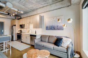 明尼阿波利斯的住宿－Sable 57，带沙发的客厅和厨房