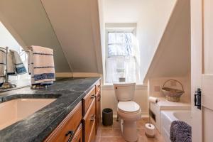 a bathroom with a toilet and a sink and a window at Beautiful Historic 4-Season Country Estate in Okemo Valley in Cavendish +40 photos
