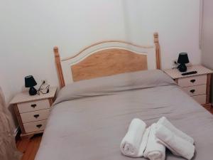 een slaapkamer met een bed met twee witte handdoeken erop bij The Family 1 in Canfranc-Estación