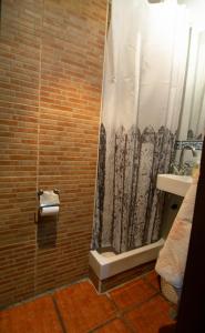 a bathroom with a shower and a toilet paper dispenser at El Refugio de la Esquina in Mata de Quintanar