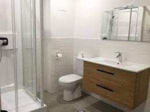 ein Badezimmer mit Toilette, Waschbecken und Dusche in der Unterkunft GITE AU ROC DE BOURZAC AVEC PISCINE PRIVÉE in Bayac + 8 Fotos