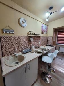 a kitchen with a sink and a counter at Casa Rusu -Moroasa-Self check in-24h Netflix in Reşiţa +41 photos
