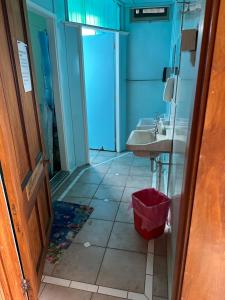 a bathroom with a sink and a mirror at Club Hotel Pahiatua in Pahiatua