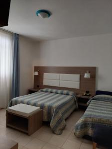 a hotel room with two beds and a window at Hotel Patrizia in Marina di Massa