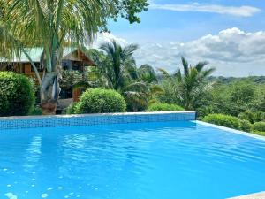 uma piscina em frente a uma casa com palmeiras em L'Oasis Don Juan em Don Juan
