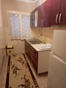 a small kitchen with a sink and a refrigerator at Vila Arapovi - Bosilovo in Strumica