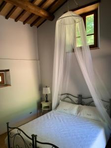 a bedroom with a bed with a mosquito net at Parulia Country House in Arezzo
