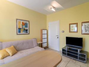 ein Wohnzimmer mit Sofa und Flachbildfernseher in der Unterkunft Apartments Villa Kapelica in Barbat na Rabu