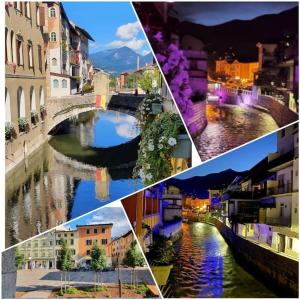 un collage di immagini di un fiume in una città di Piccola Venezia - Borgo Valsugana a Borgo